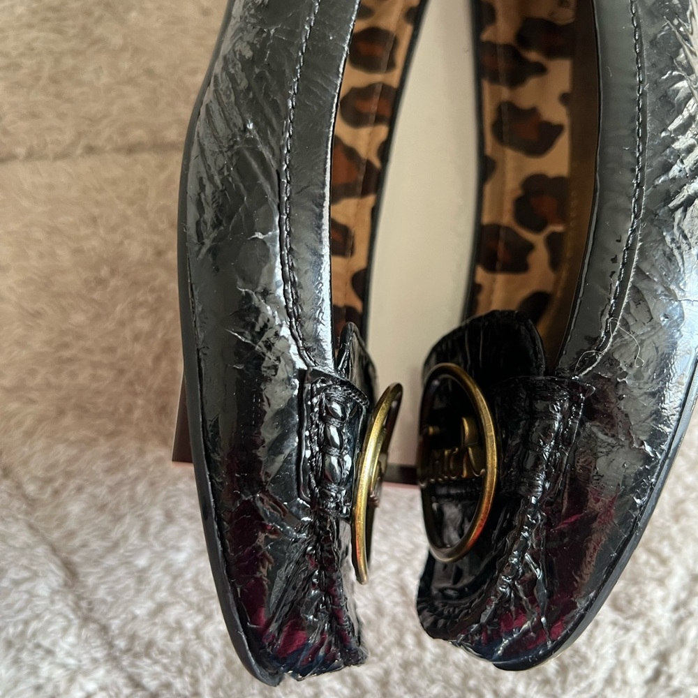 Coach Black Patent Leather Loafers with Gold Logo Medallions - Picture 11 of 11
